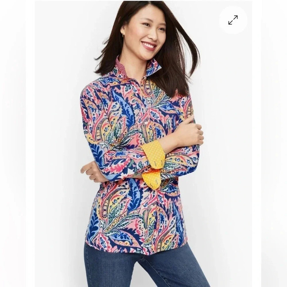Talbots Womens Botanical Paisley Print Button Up top multicolored. Size 2XL - Picture 1 of 6